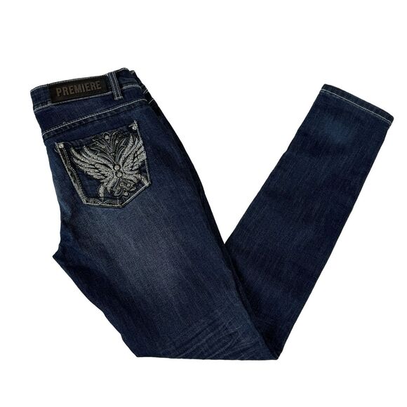 Premiere by Rue21 Skinny Jeans 5/6R Dark Wash Y2K Inspired Bling Pockets - Picture 2 of 9